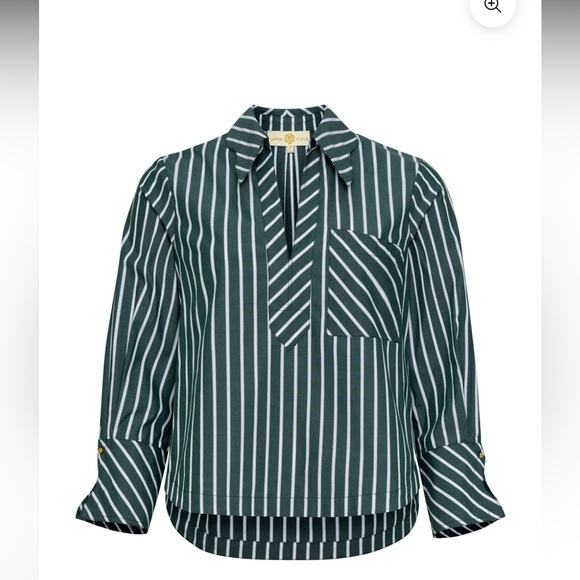 Anna Cate Lewis Top Green and White Striped Blouse - Picture 3 of 10